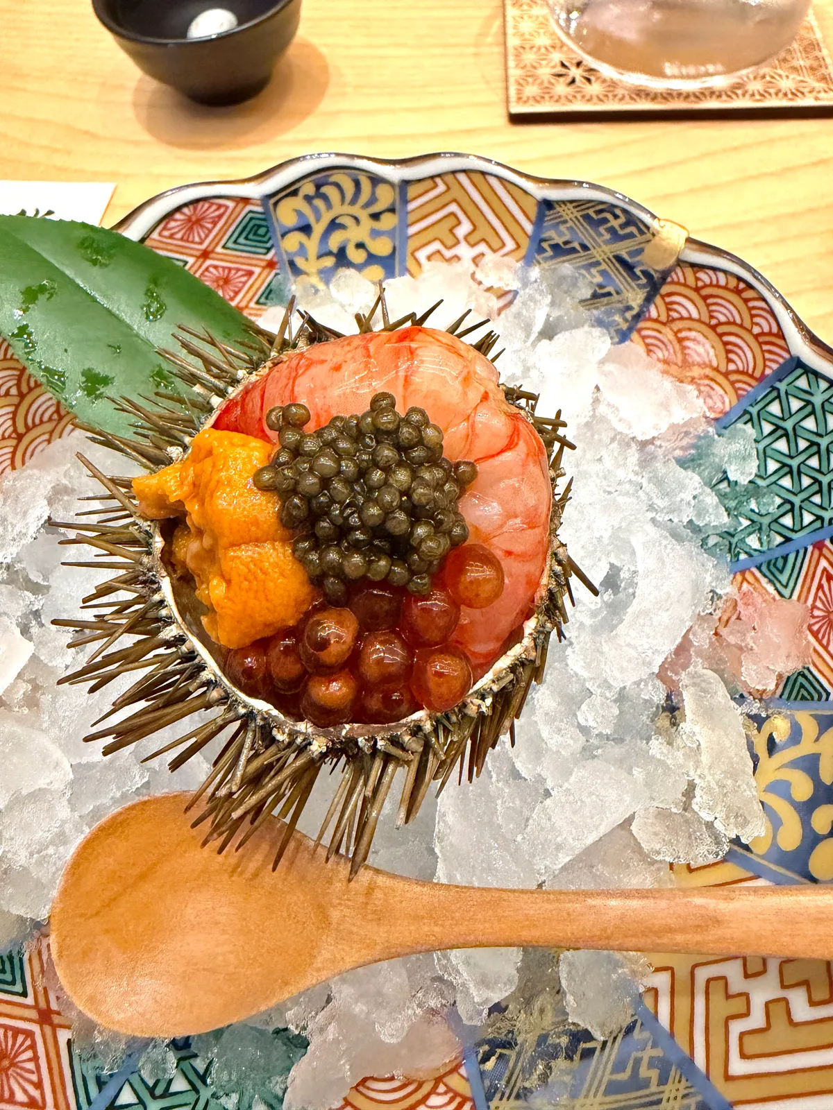 Sea urchin with caviar on ice at Sushi Matsu